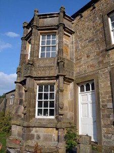 Little Mearley Hall Farm - bay window with medieval stonework from Sawley Abbey